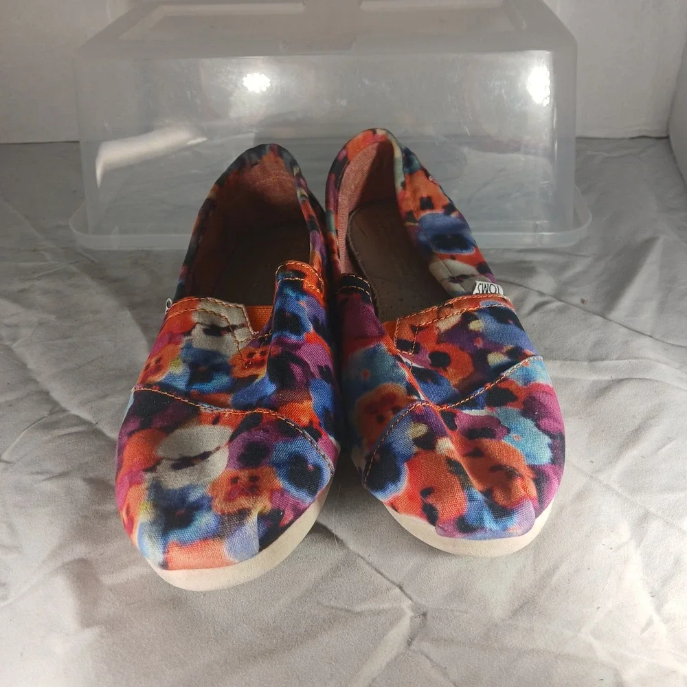 TOMS Women's Floral Canvas Slip On Shoes Flats‎ Size 7.5